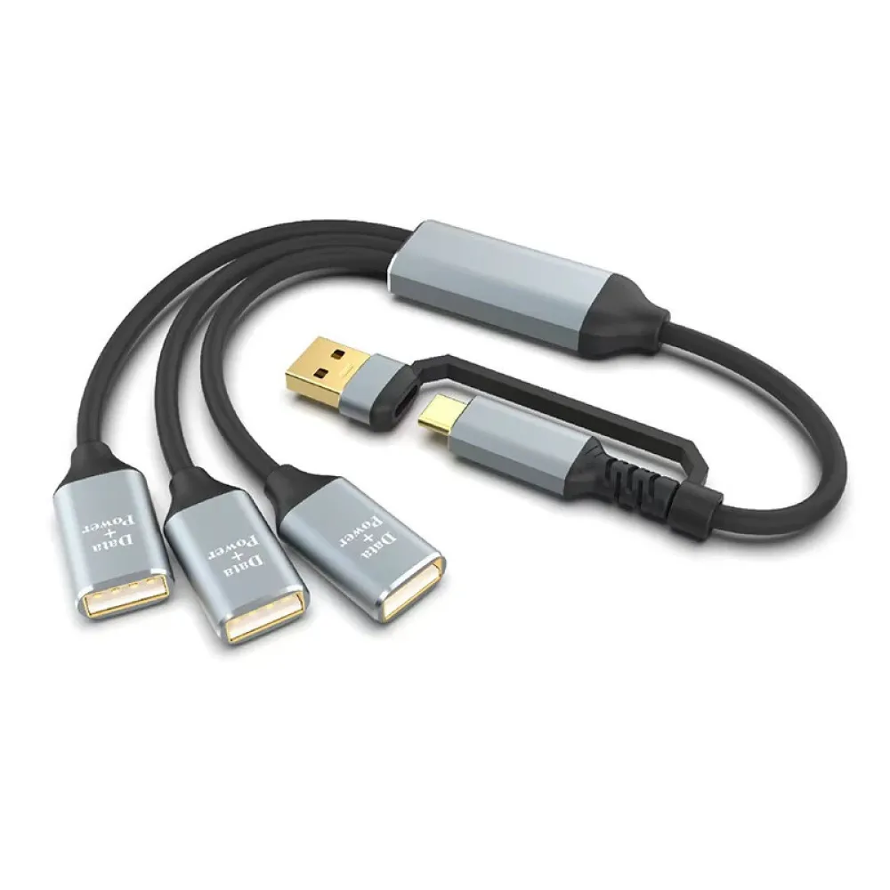 3-in-2 Multifunktions-USB-C-Hubs USB/Type-C-Männlich auf USB2.0*3 Weiblich Multi-Splitter-Adapter OTG USB-Netzteil für Laptop Tablet Telefon U Disk
