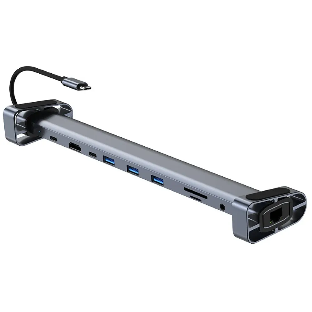 10-in-1 Typ-C Dockingstation mit USB3.0*3 USB-C Data PD100W USB-C 4K/30Hz HDMI 100Mbps RJ45 SD/TF-Kartenlesersteckplatz 3,5-mm-Audio Multiports USB-Hubs Splitter für Telefon, TV, Tablet, Laptop