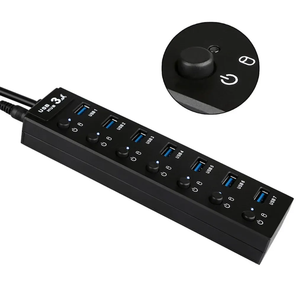 7-in-1 USB 3.0 Hub Docking Station USB-Adapter mit USB3.0*7 Multiport-Splitter-Adapter mit unabhängigem Schalter für Telefon,Laptop,Tablet-Computer,Tastatur,Maus
