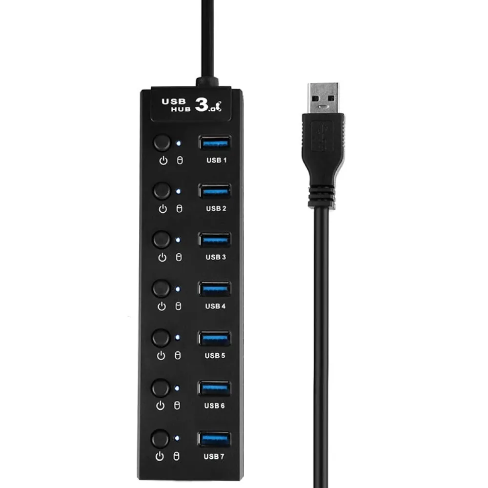 7-in-1 USB 3.0 Hub Docking Station USB-Adapter mit USB3.0*7 Multiport-Splitter-Adapter mit unabhängigem Schalter für Telefon,Laptop,Tablet-Computer,Tastatur,Maus