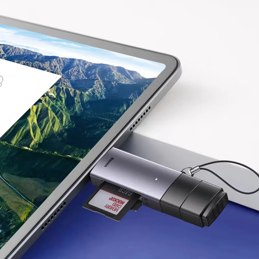 Baseus BS-OH069 2-in-1 Kartenleser USB-C&USB3.0 zu SD/TF Kartenleser 104MB/s 2TB Smart Kartenleser Plug and Play für Laptop-Zubehör