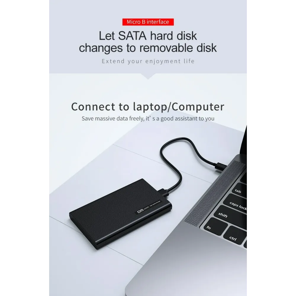 DM 2.5" SATA to USB 3.0 Micro B Hard Drive SSD External Enclosure Case Tool Free Hot-Swap for Macbook HD005