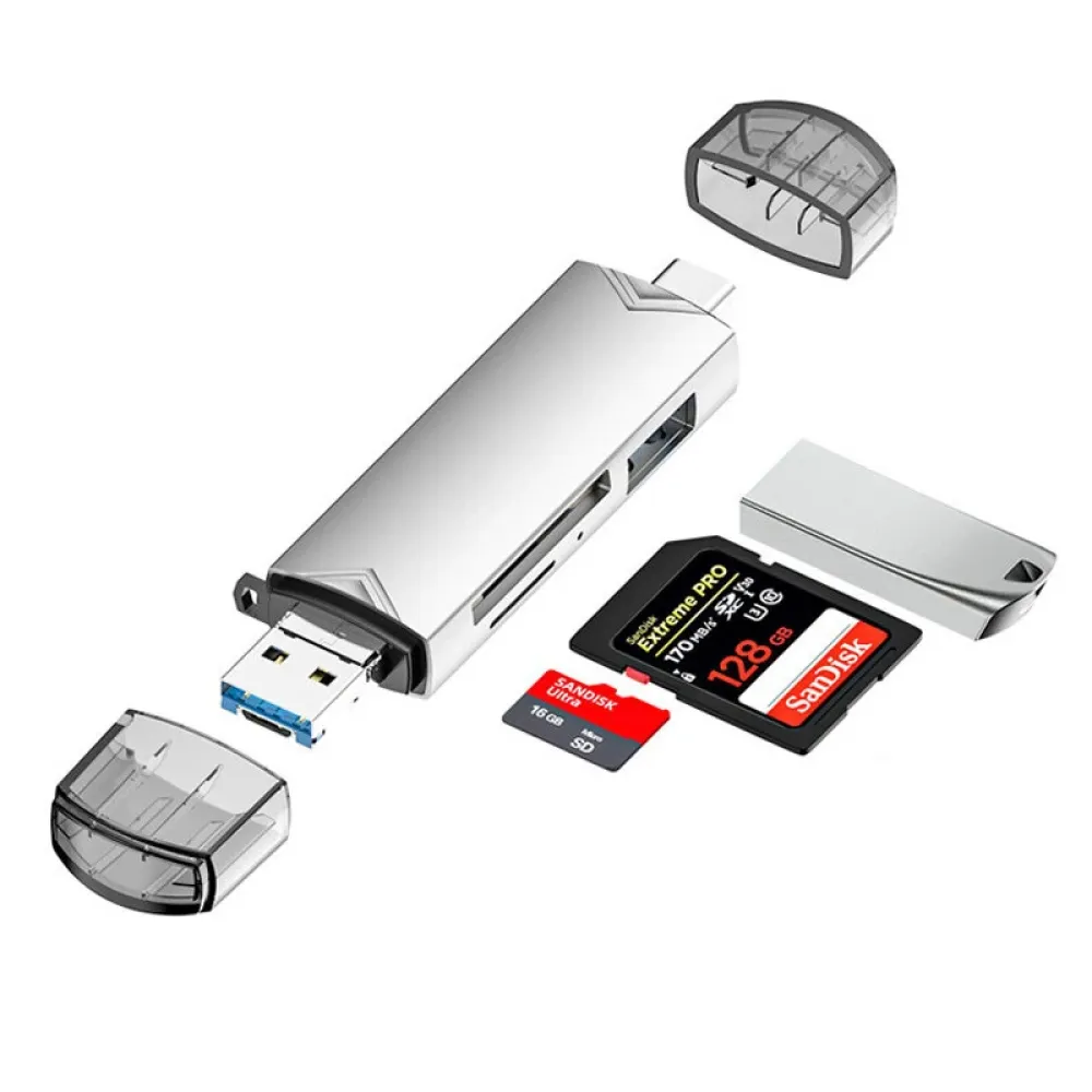 DM-HC61 6-in-1 OTG Typ-C SD TF Kartenleser USB 3.0 Micro USB Flashlaufwerk Adapter 5 Gbit/s High-Speed-Übertragung Multifunktionskartenleser