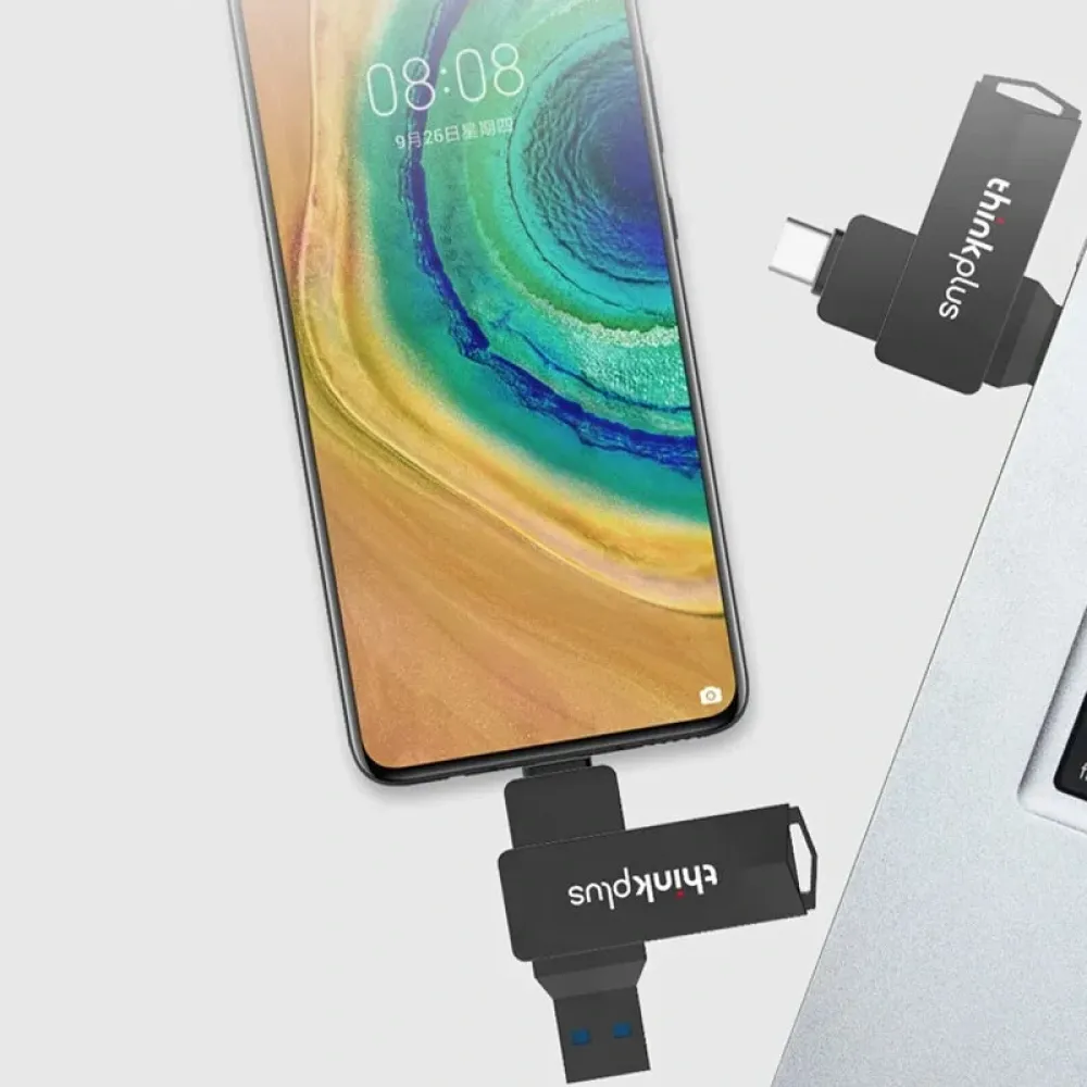 Lenovo Thinkplus MU254 USB3.0 & Type-C Dual-Port Metall U-Disk 32/64/128/256/512G Drehbarer USB-Flash-Laufwerk Highspeed-U-Disk f&uuml;r Telefon PC Laptop