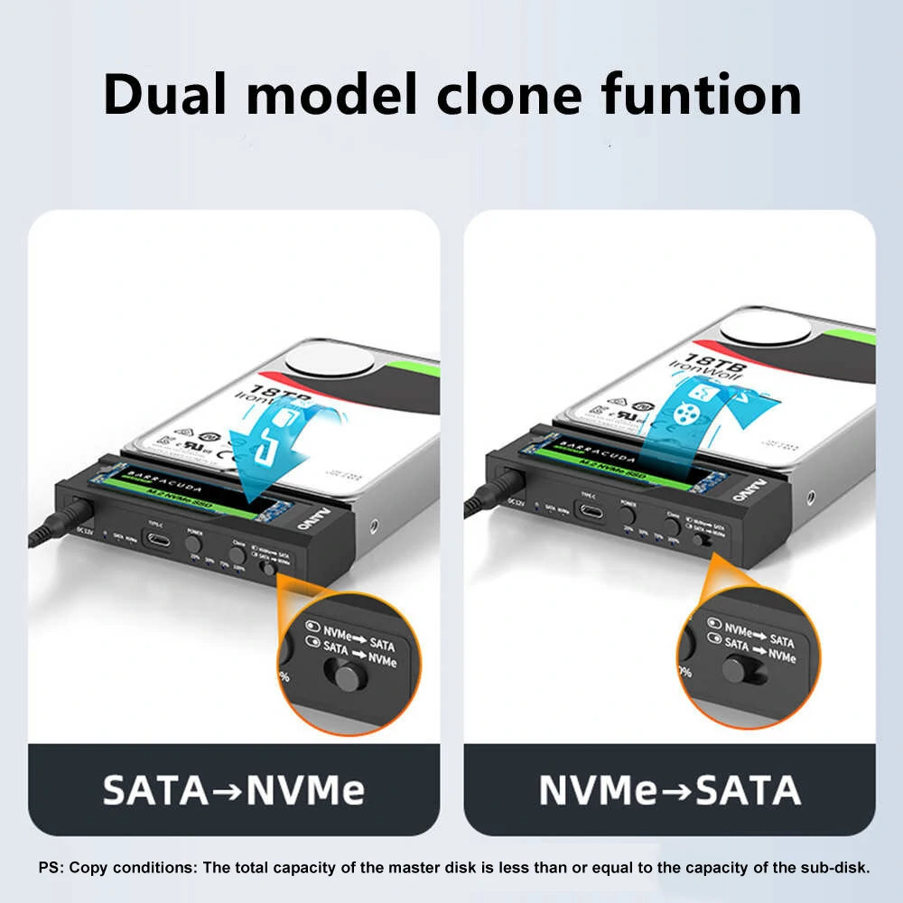 MAIWO Dual Bay M.2 NVME Case und SATA HDD Docking Station Type C 3.1 Docking Station 2,5"/3,5" HDD-Gehäuse Clone Duplicator Funktion MAIWO Dual Bay M.2 NVME Case und SATA HDD Docking Station Type C 3.1 Docking Station 2,5"/3,5" HDD-Gehäuse Clone Duplicator Funktion