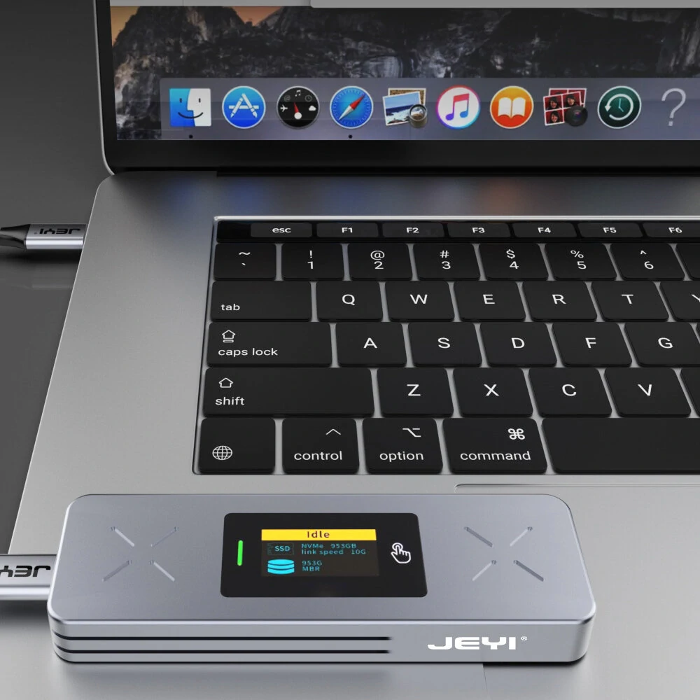 JEYI i9X Smart Display M.2 Dual Protocol SSD Geh&auml;use mit USB 3.2 Gen 2 10 Gbit/s, unterst&uuml;tzt M.2 NVMe SATA SSDs mit M-Key B +M Key UASP Trim.