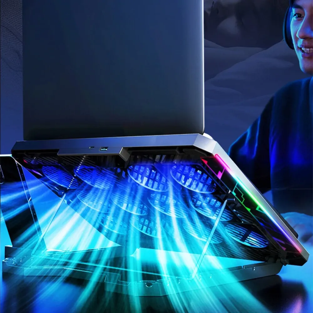 Cool Cold 12 Turbofan Laptop-Kühlpad RGB Laptop-Kühler mit 5 Höhenständern Handyhalter für 12,1-17,3 Zoll Laptop