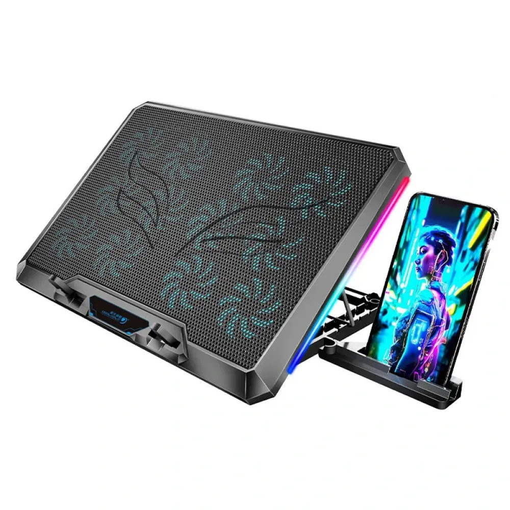 Cool Cold 12 Turbofan Laptop-Kühlpad RGB Laptop-Kühler mit 5 Höhenständern Handyhalter für 12,1-17,3 Zoll Laptop