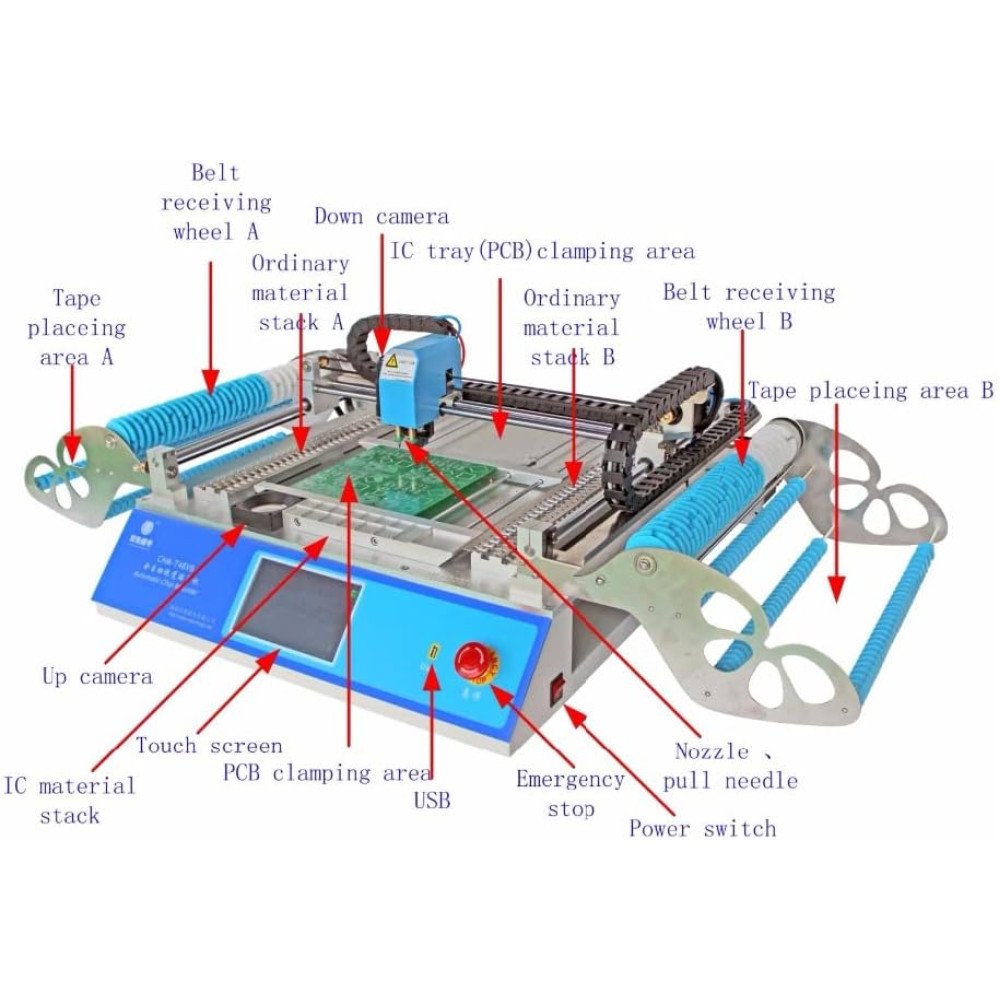 High Accuracy chip Mounter PNP Machine CHMT48VB SMT Pick and Place Machine with Square Rail + Vibration Feeder, Batch Production, Charmhigh 58PCS feeders