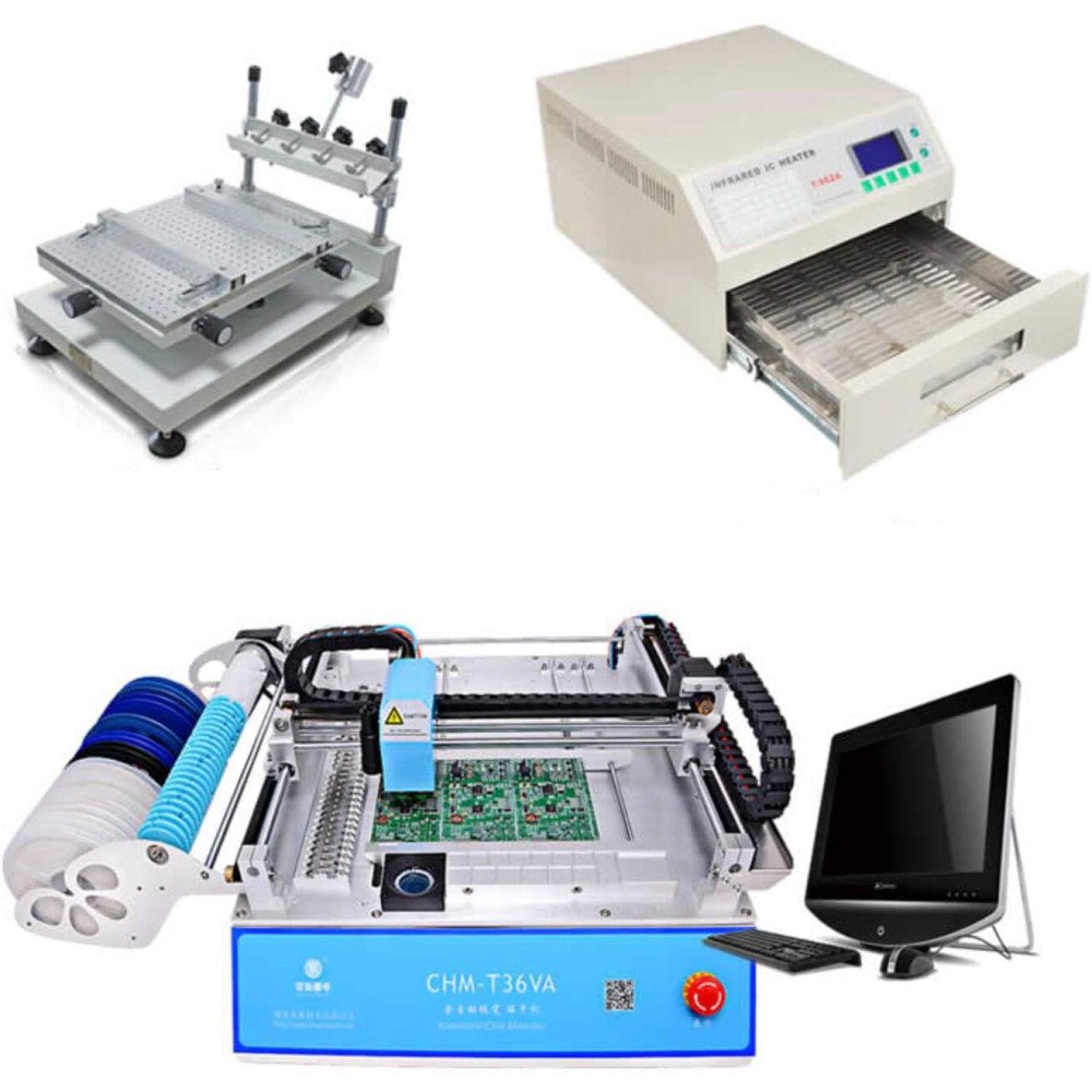 SMT Pick and Place Machine CHMT36VA with Vision System 29pcs feeders + 3040 stencial Printer+ Reflow Oven T962A