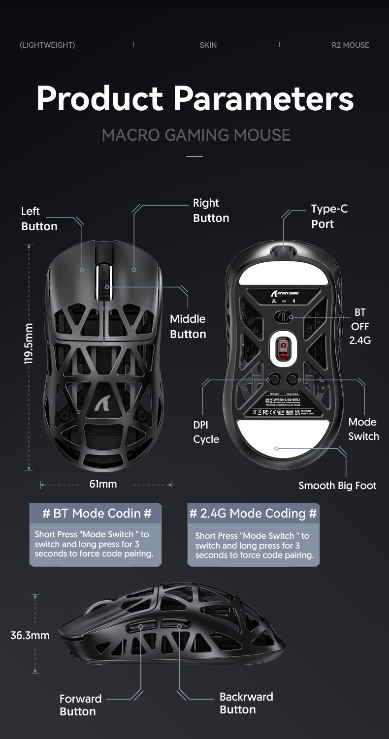 Attack-Shark-R3-Tri-Mode-Gaming-Mouse-Hohles-Design-PAW3395-26000DPI-24G-WirelessBT52Verkabelt-E-Spo-2020636-18